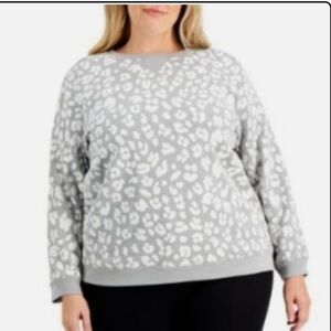 Karen Scott Gray Animal Print Sweater